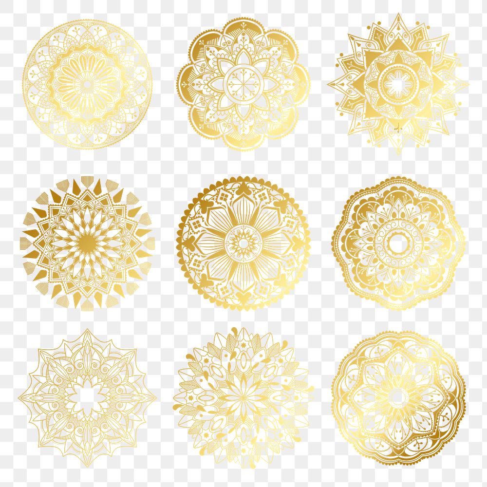 Golden arabesque patterned design element collection transparent png