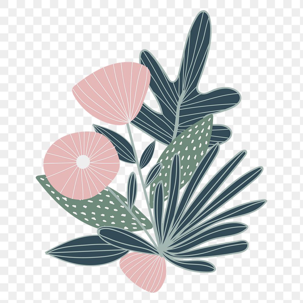 Botanical pastel flower doodle print transparent png, remix from original artwork.