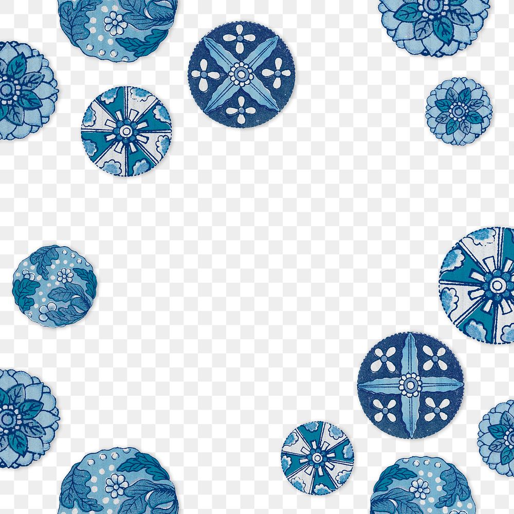 Navy blue floral patterned frame design element 