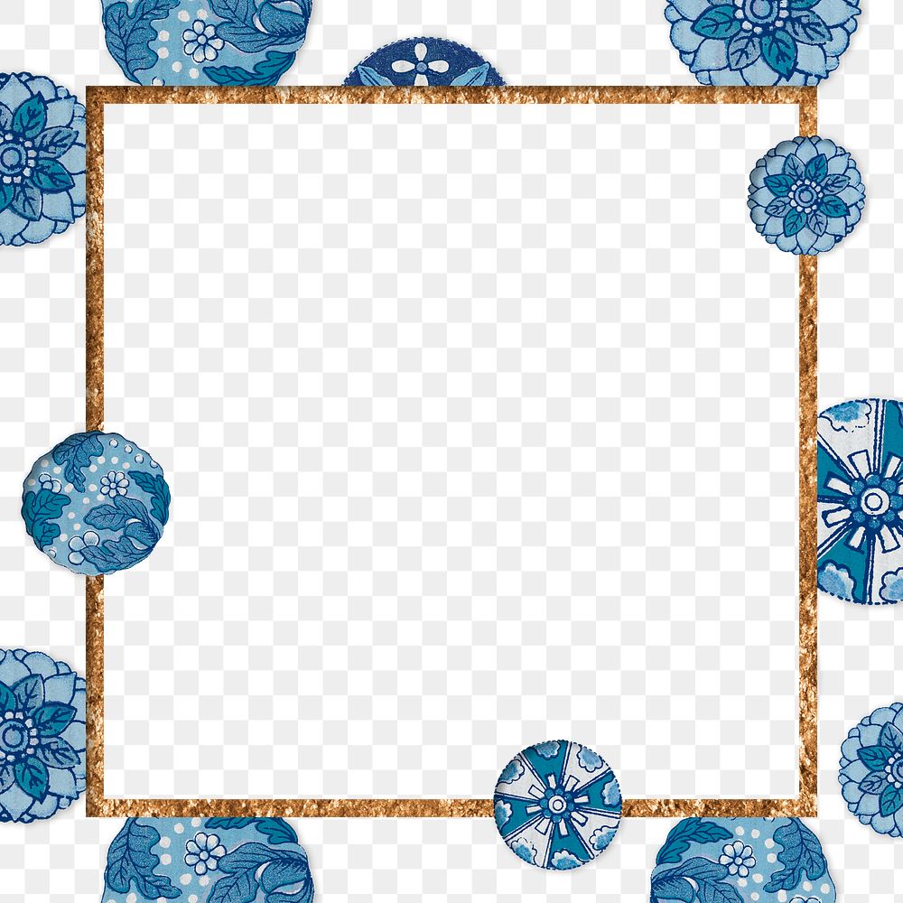Golden squared frame in navy blue design element