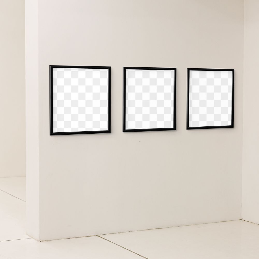 Black picture frame mockups hanging on  a beige wall