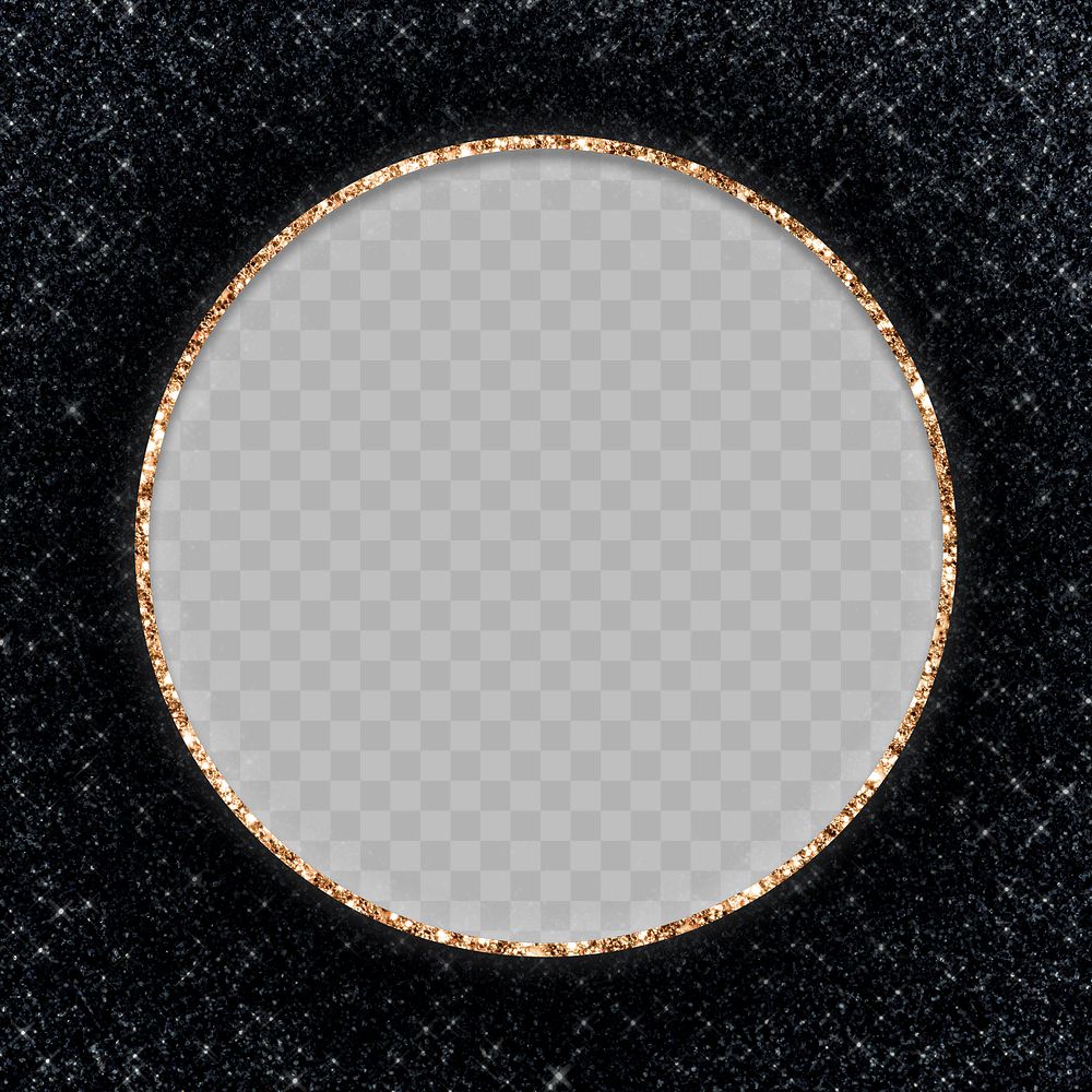 Round gold frame on black glittery background transparent png