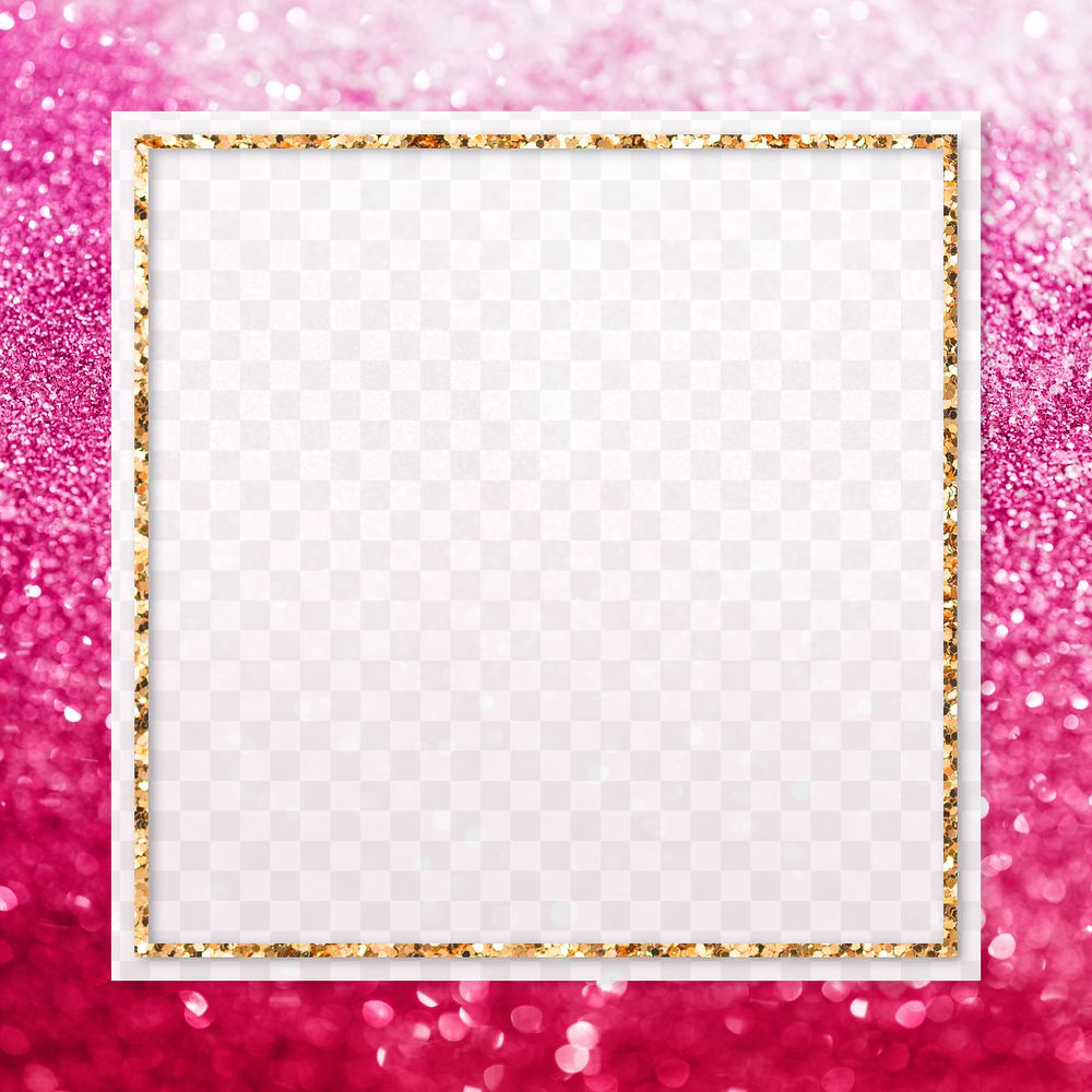 Golden frame on pink sequin transparent png