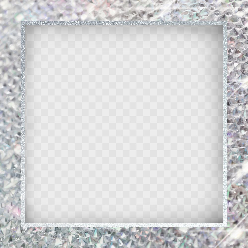 Silver glittery square frame transparent png