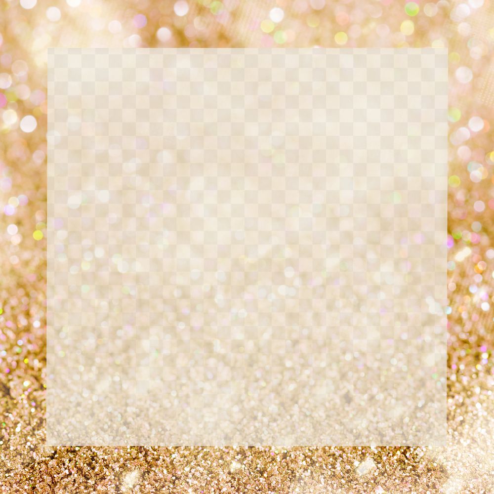 Gold glittery square frame transparent png