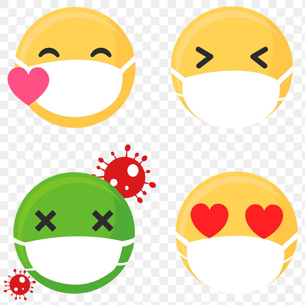 Emojis wearing face masks during coronavirus pandemic set transparent png