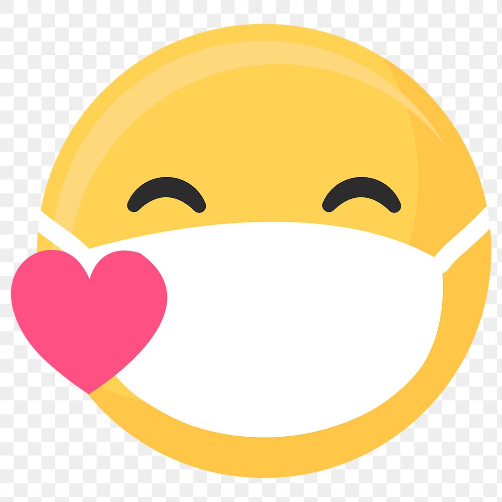 Blowing heart emoji wearing a face mask during coronavirus pandemic transparent png