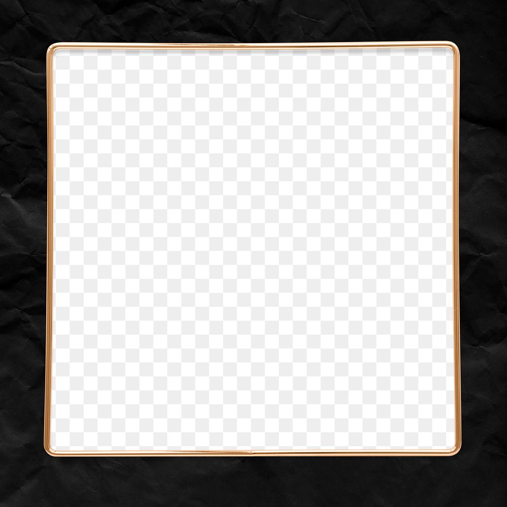 Square gold frame on a crumpled black background  design element