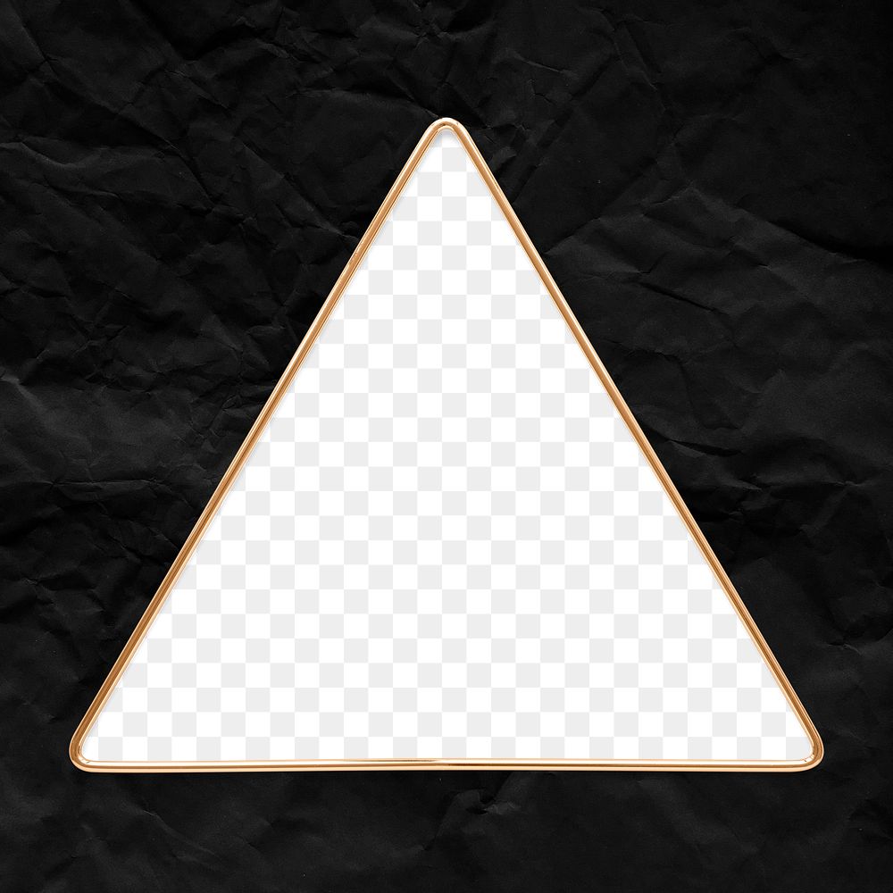 Triangle gold frame on a crumpled black paper textured background  design element
