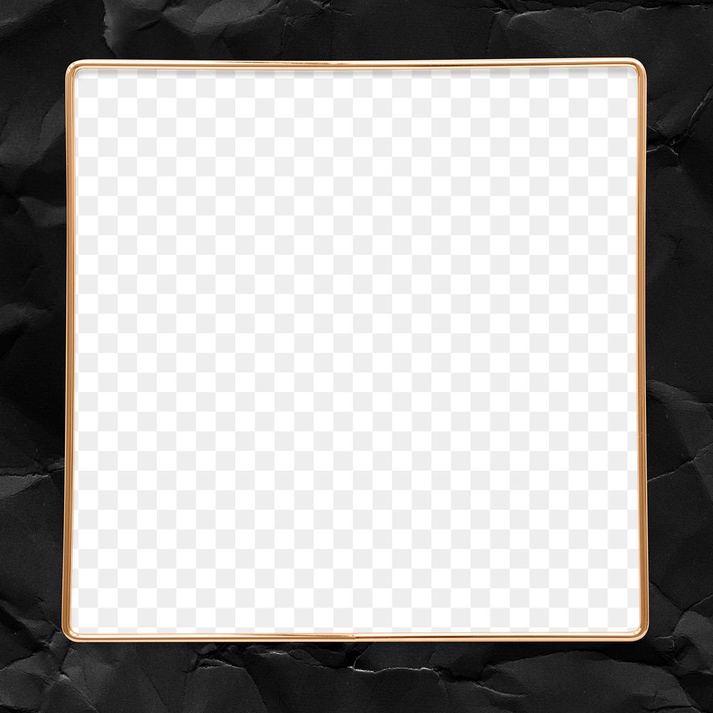 Square gold frame on a crumpled black background design element