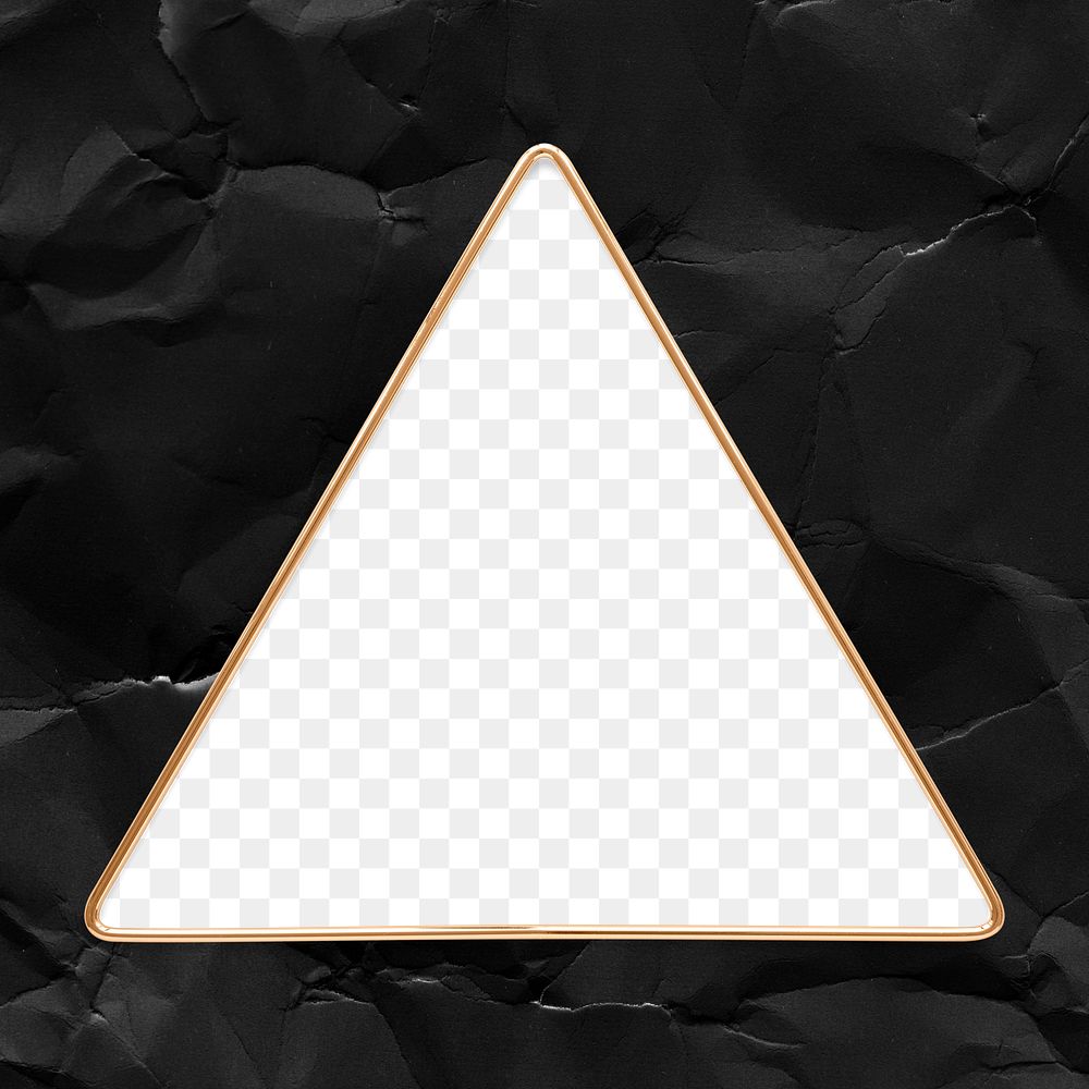 Triangle gold frame on a crumpled black paper textured background design element