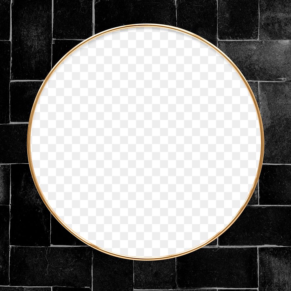 Round gold frame on a black brick patterned background design element