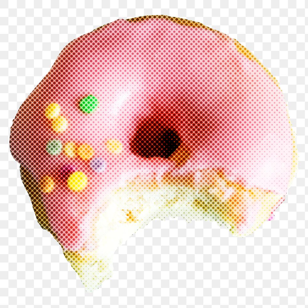 Pink bitten donut halftone style design element