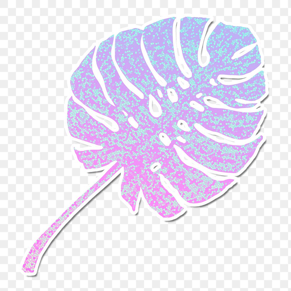 Pink holographic monstera leaf design element sticker