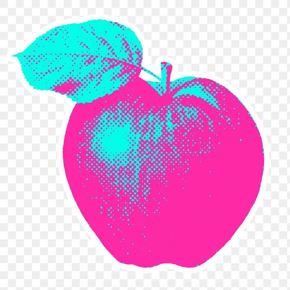 Pink apple halftone style sticker design element