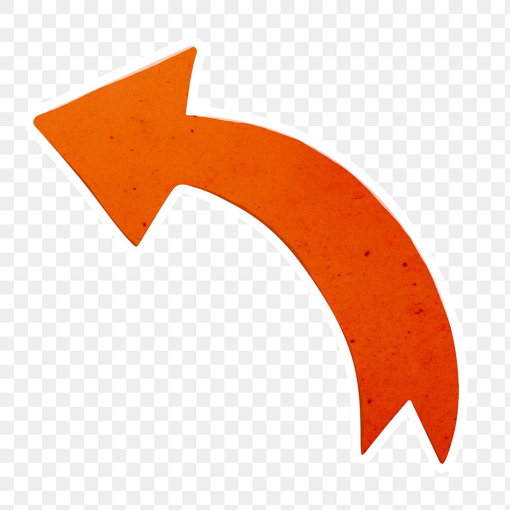 Fire orange turn left arrow sticker with white border design element