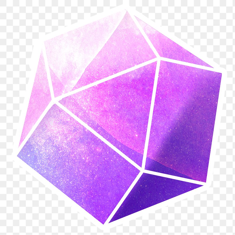 Amethyst purple crystal polygonal shaped sticker with white border design element