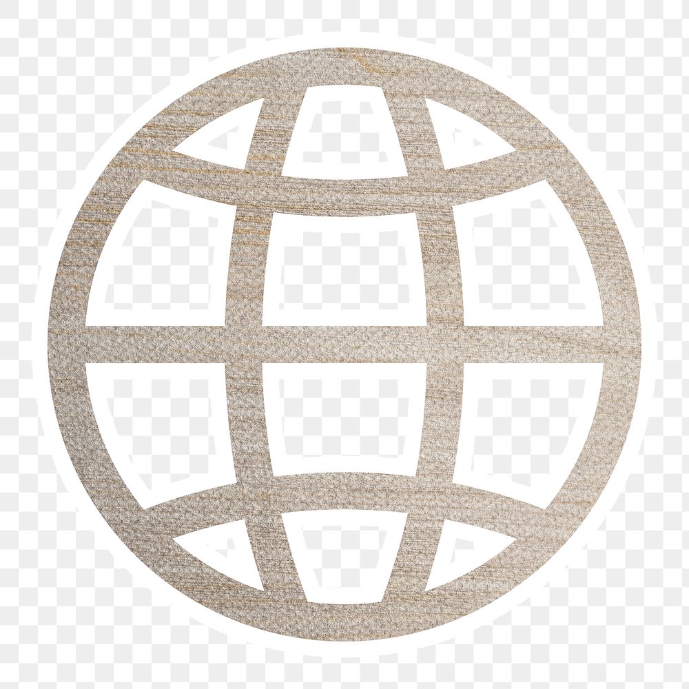 Wood textured global network sticker with white border design element