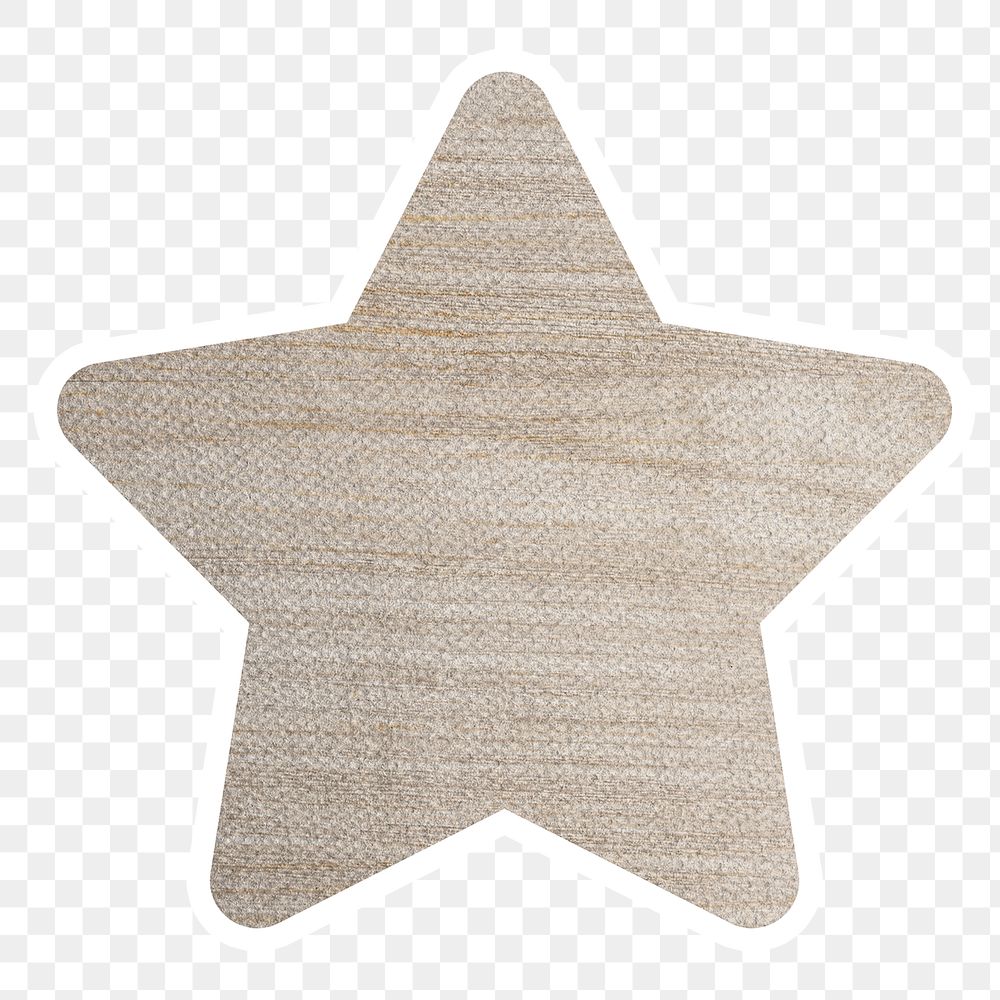 Wooden textured star sticker with white border design element