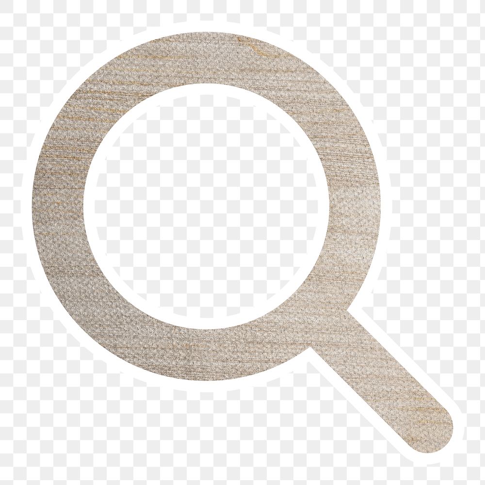 Wood textured magnifying glass sticker with white border design element