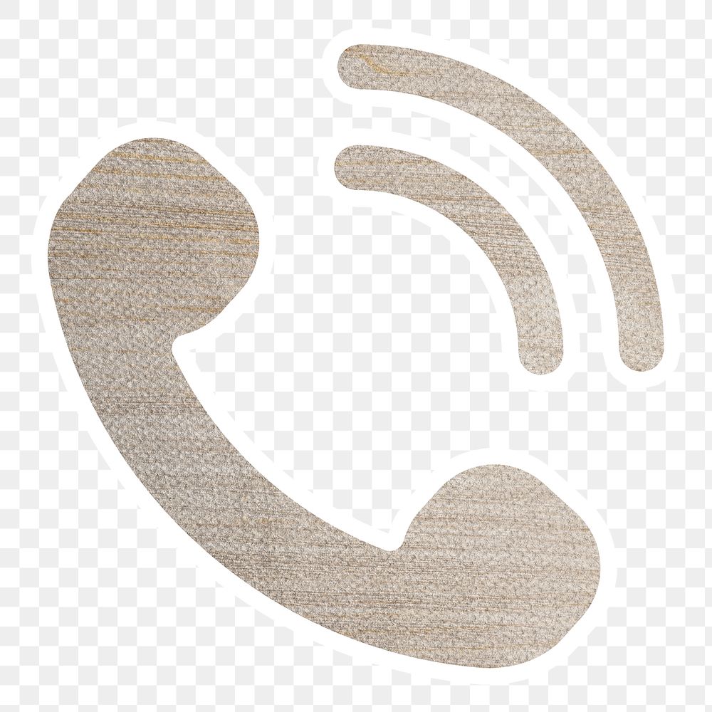 Wood textured calling phone sticker with white border design element