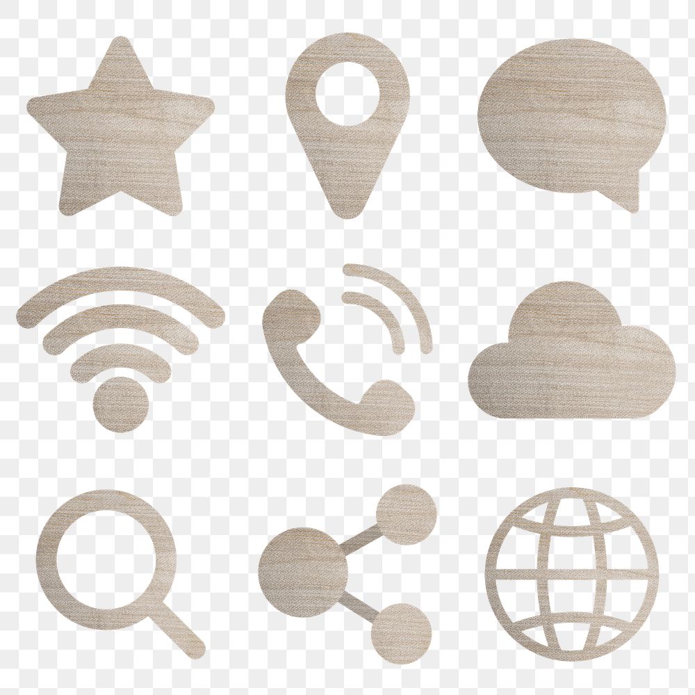Wood textured technology icon set design element