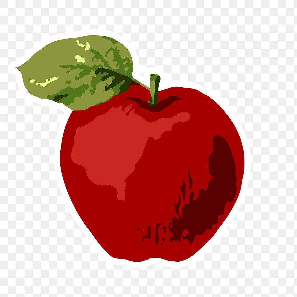 Vectorized red apple sticker with white border design element