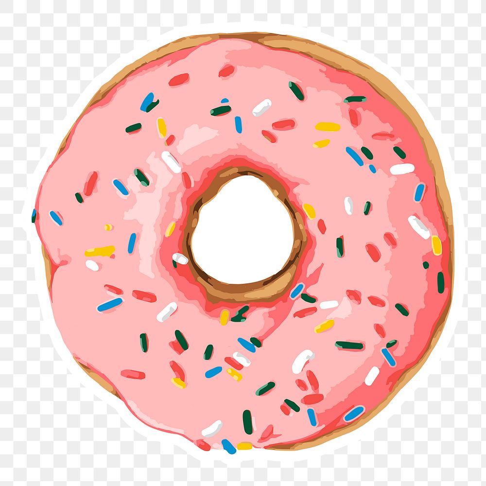 Vectorized pink glazed donut sticker with white border design element