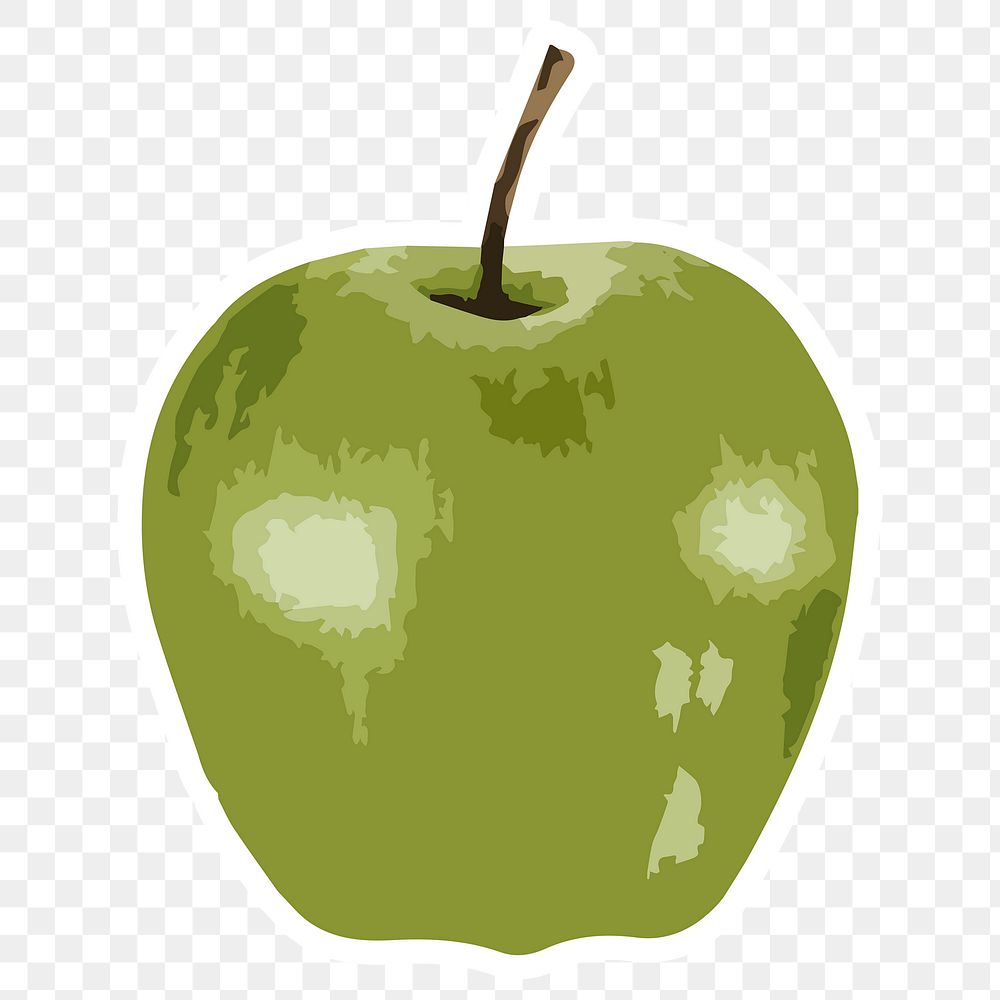 Vectorized green apple fruit sticker with a white border