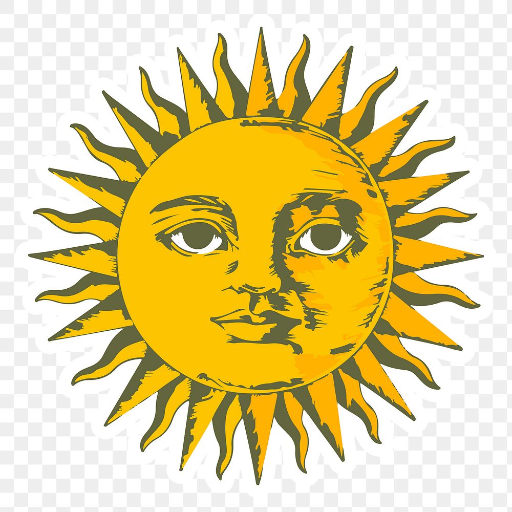 Vectorized sun with face sticker with a white border
