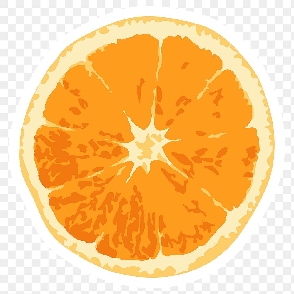 Hand drawn vectorized half of tangerine orange sticker with white border design element
