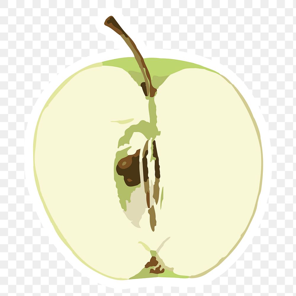 Vectorized green apple fruit sticker with white border design element