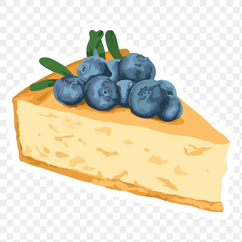 Vectorized hand drawn blueberry cheesecake sticker with a white border