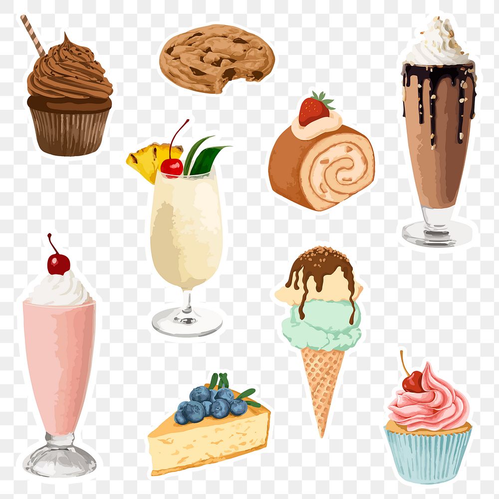 Vectorized dessert sticker overlay set design elements 