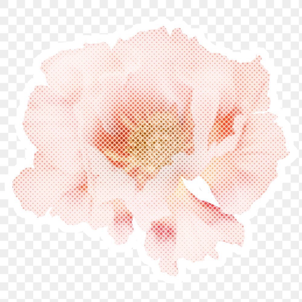 Halftone wild rose flower sticker overlay with white border