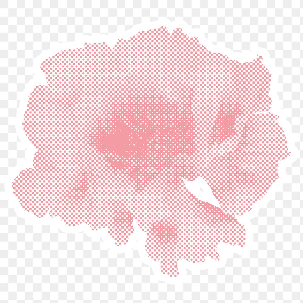 Halftone wild rose flower sticker overlay with white border 