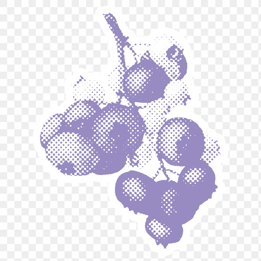 Halftone blueberries sticker overlay with white border 