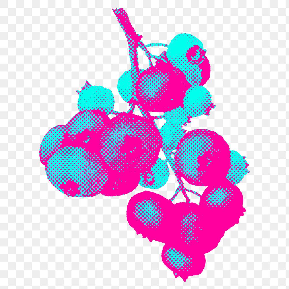 Funky neon halftone blueberry branch sticker overlay