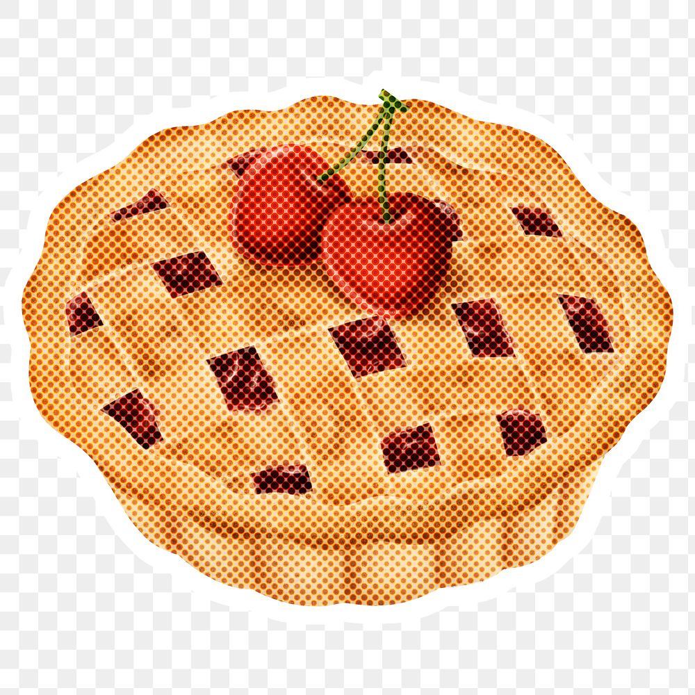 Halftone cherry pie sticker overlay with white border 