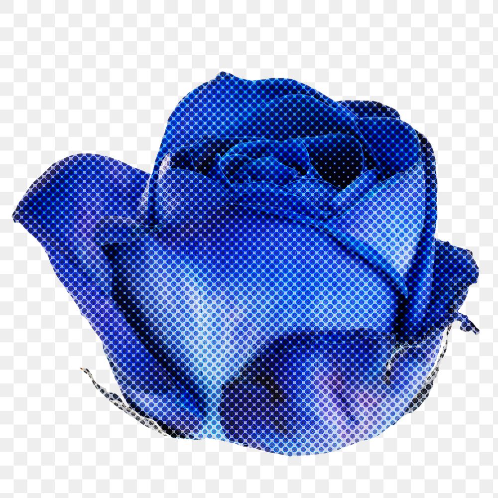 Halftone blue rose flower sticker overlay