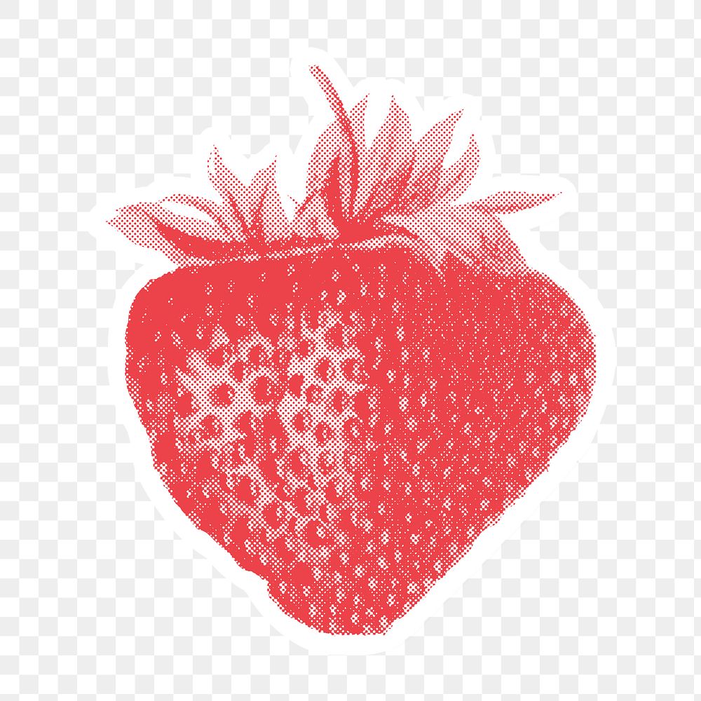 Halftone fresh strawberry sticker overlay with white border 