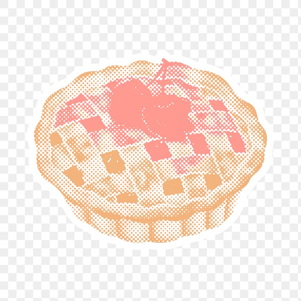 Halftone cherry pie sticker overlay with white border 