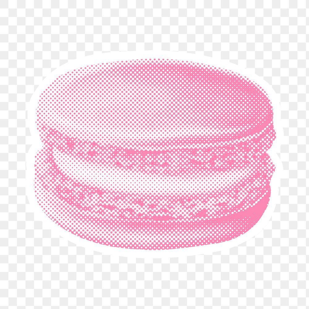 Halftone pink macaron sticker overlay with white border 