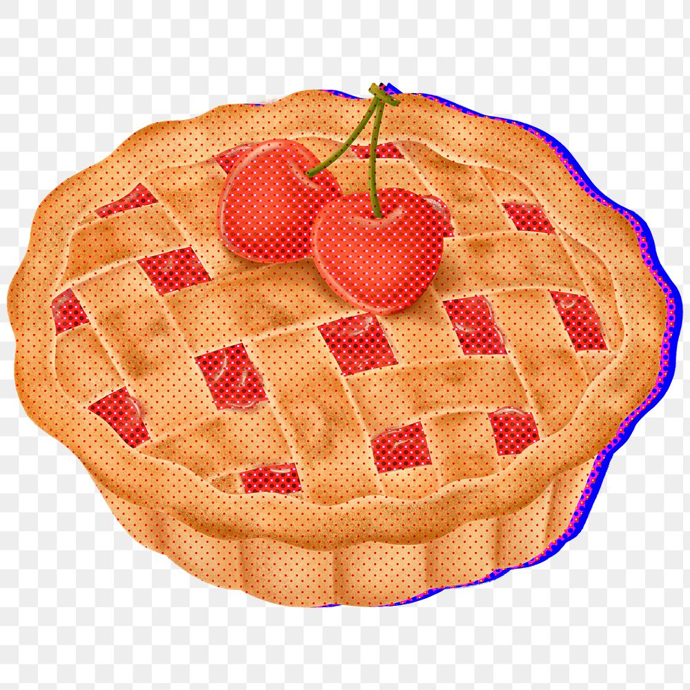 Halftone cherry pie with neon outline design element