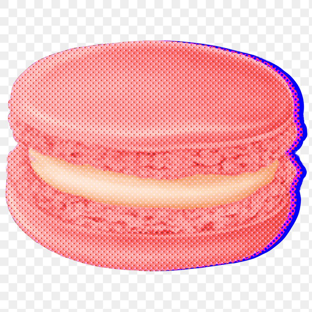 Halftone pink macaron with neon outline design element