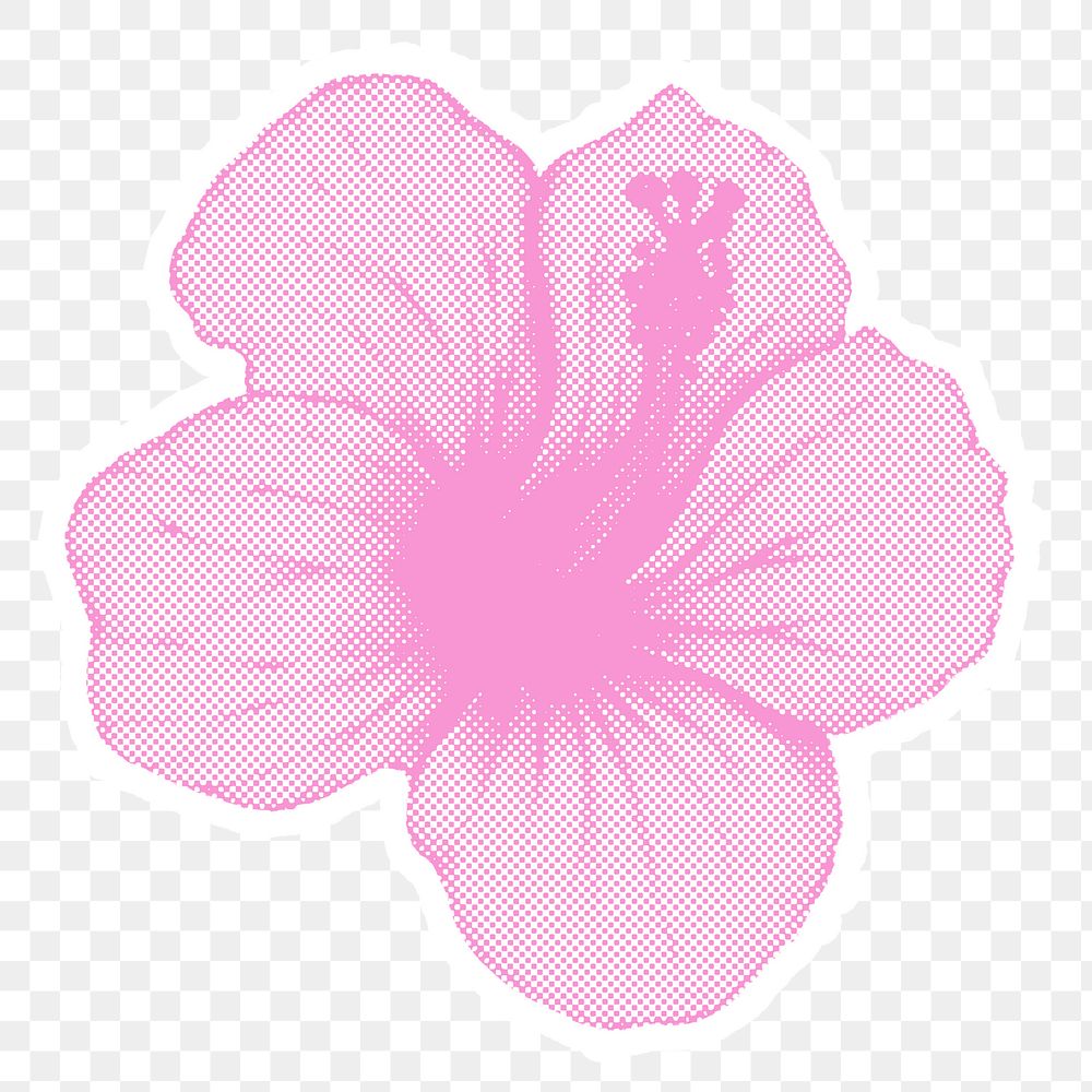 Halftone pink hibiscus sticker overlay