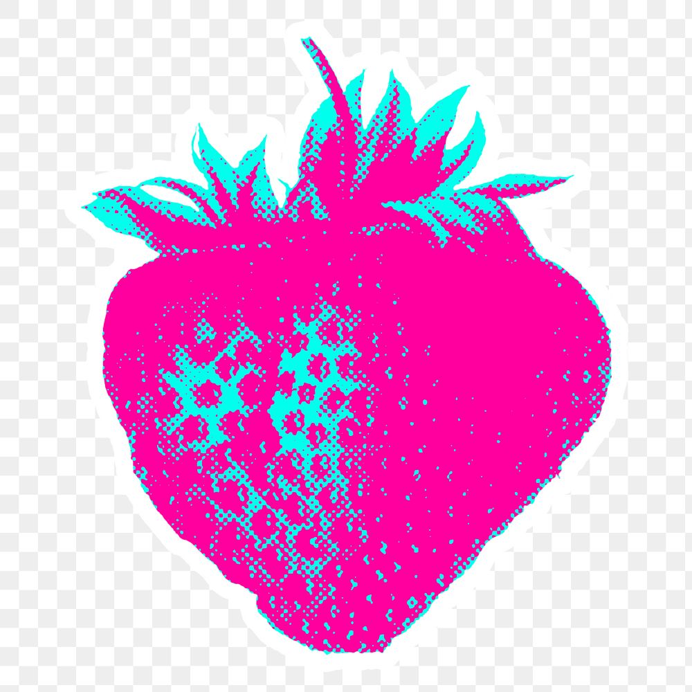 Funky halftone fresh strawberry sticker overlay