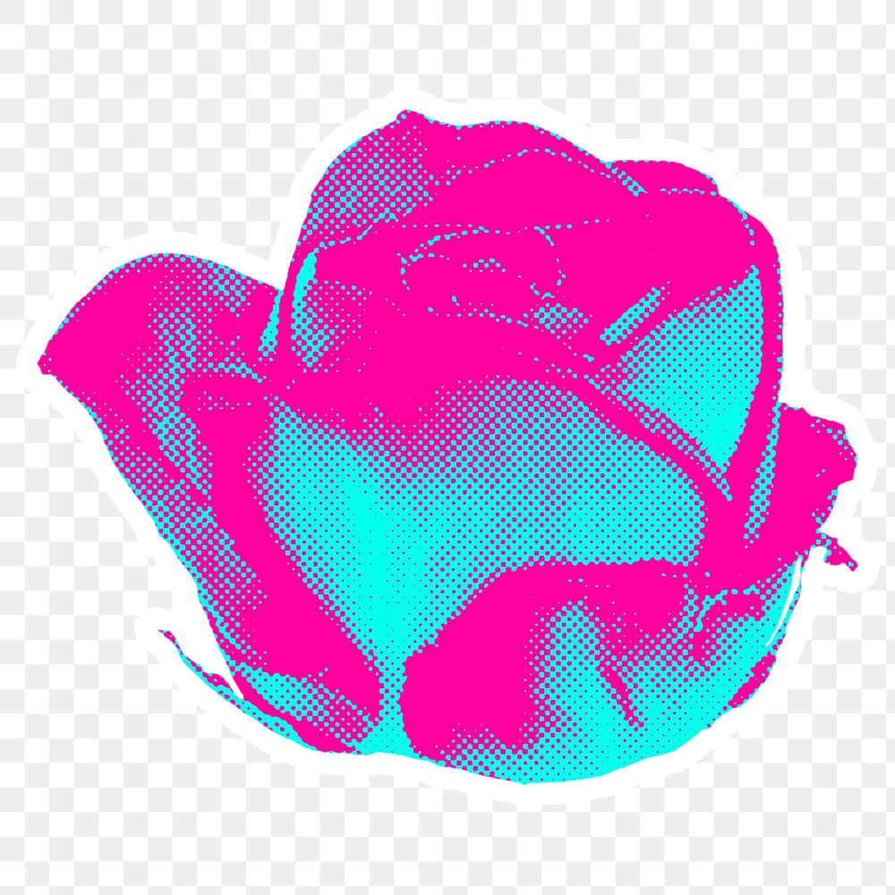 Funky halftone rose flower sticker overlay