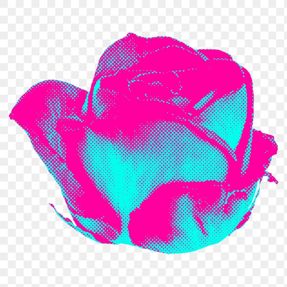 Funky halftone rose flower sticker overlay with white border 
