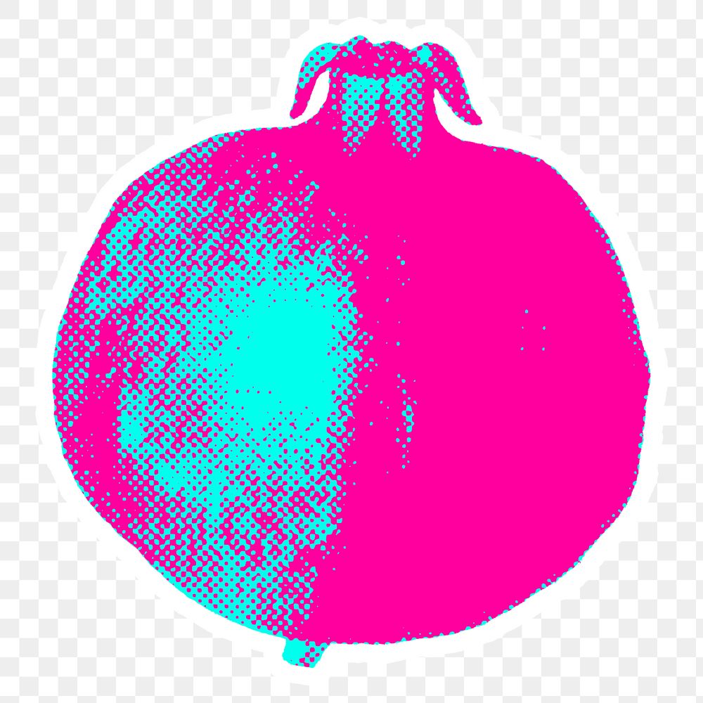 Funky halftone pomegranate sticker overlay